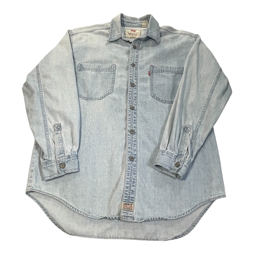 Vintage 90s Levis Red Tab Denim Shirt Mens M Faded Button Down Cotton